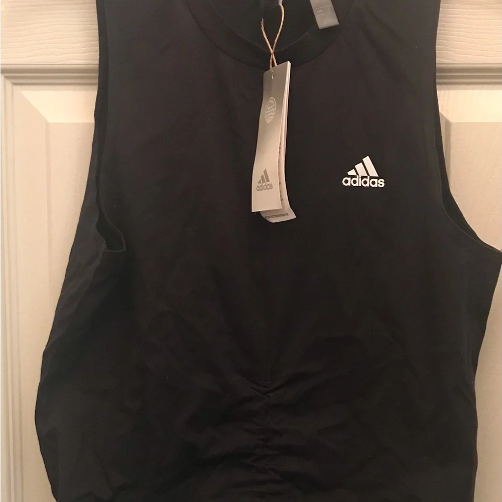 Adidas Black Sleeveless Top Drawstring to Crop top NWT Size XS - Picture 5 of 9